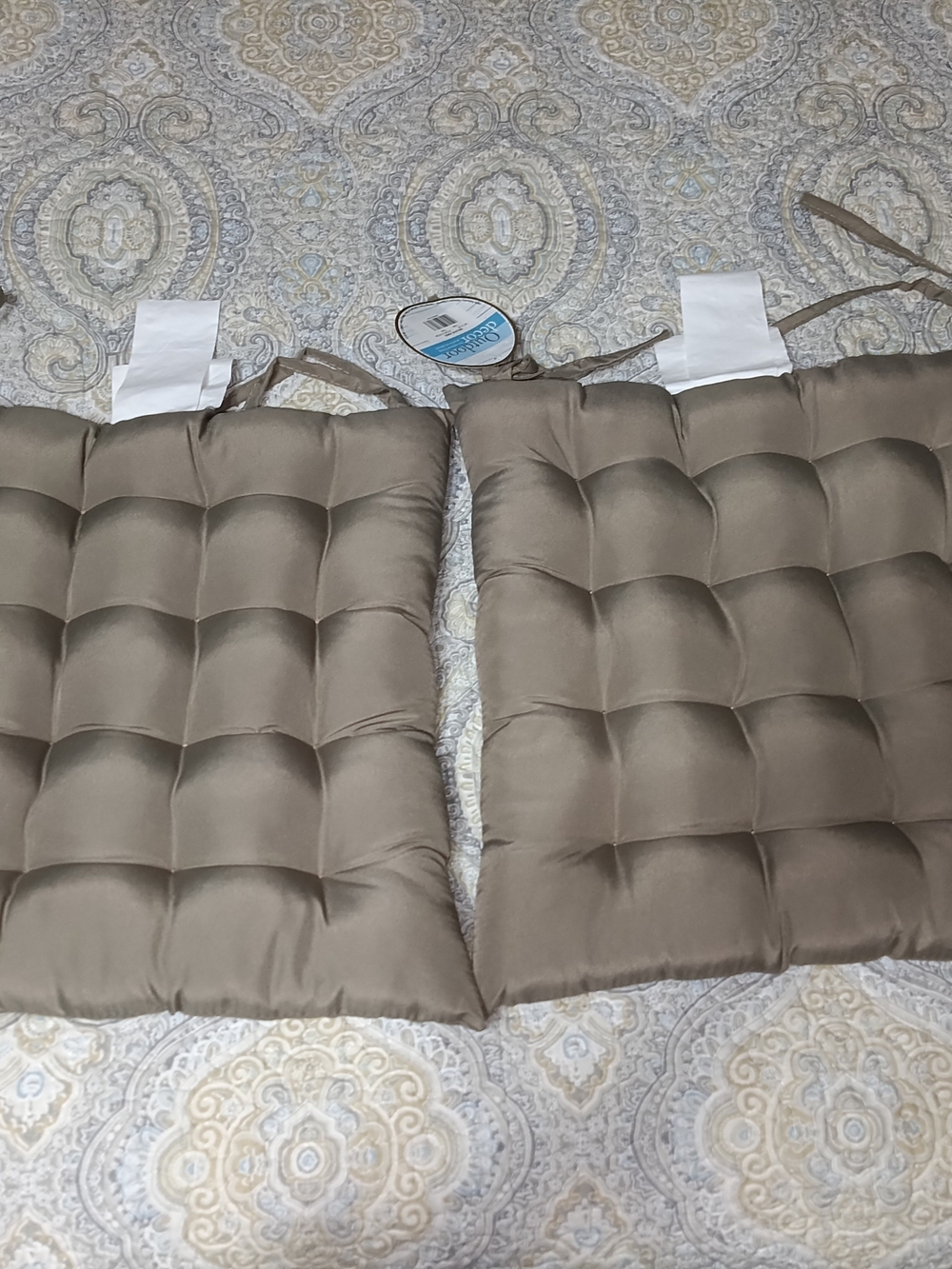 Tan Tufted Seat Cushions (2) with Ties - Home Bedding